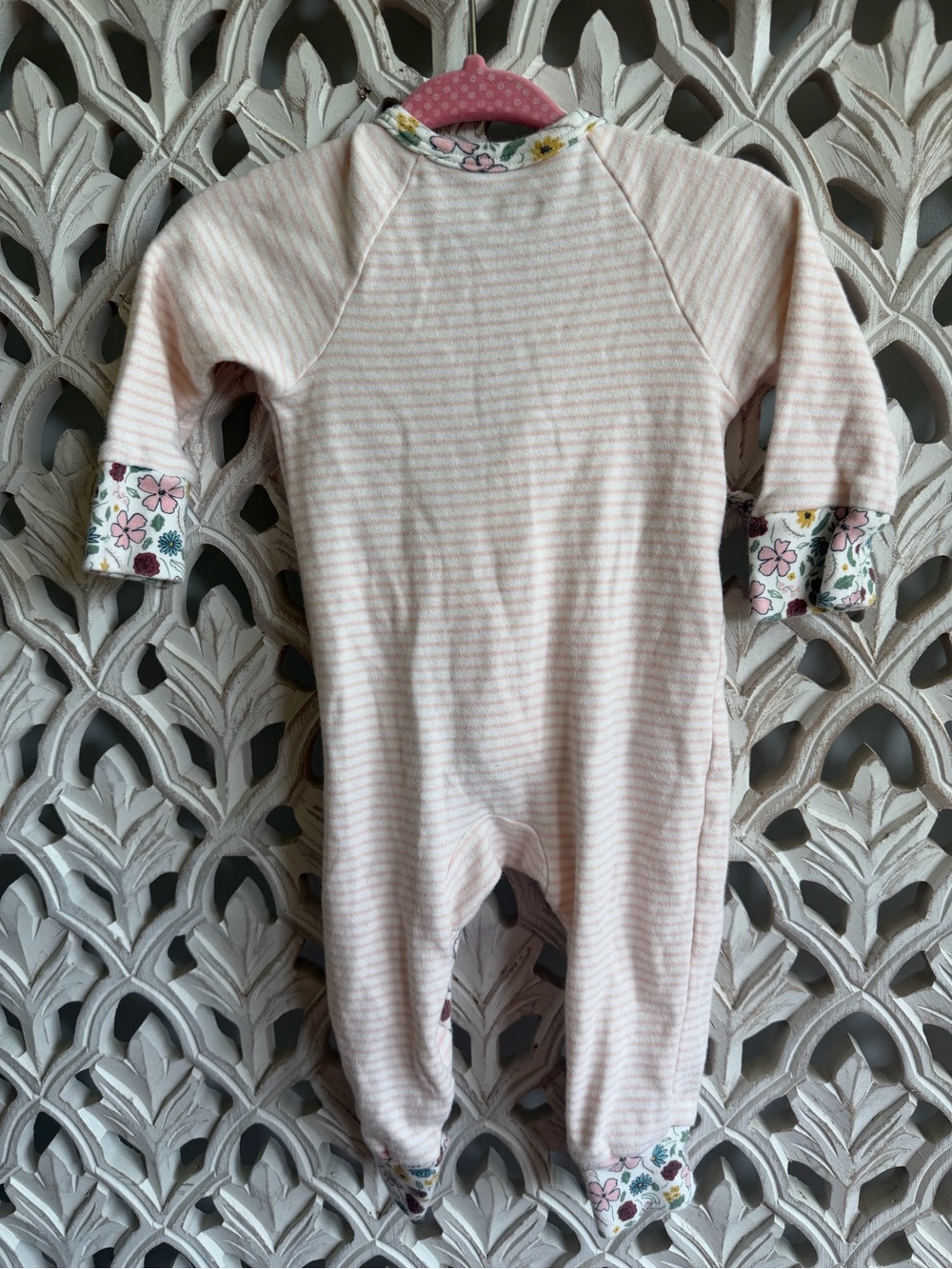 Mud Pie Pink Striped Floral Cat Wrap Footie, 0-3M - Picture 6 of 6